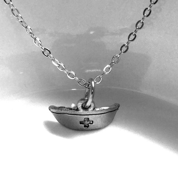 Miniature Nurse Hat Registered Nurse Cap Nursing School Graduation Gift Necklace - Picture 1 of 1